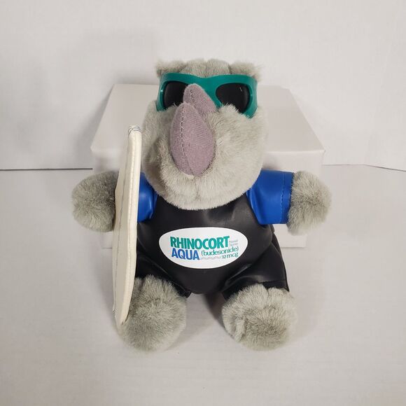 Unbranded Other - Rhinocort Aqua‎ Nasal Spray Plush Stuffed Animal Rhinoceros Surfboard Soft Toy